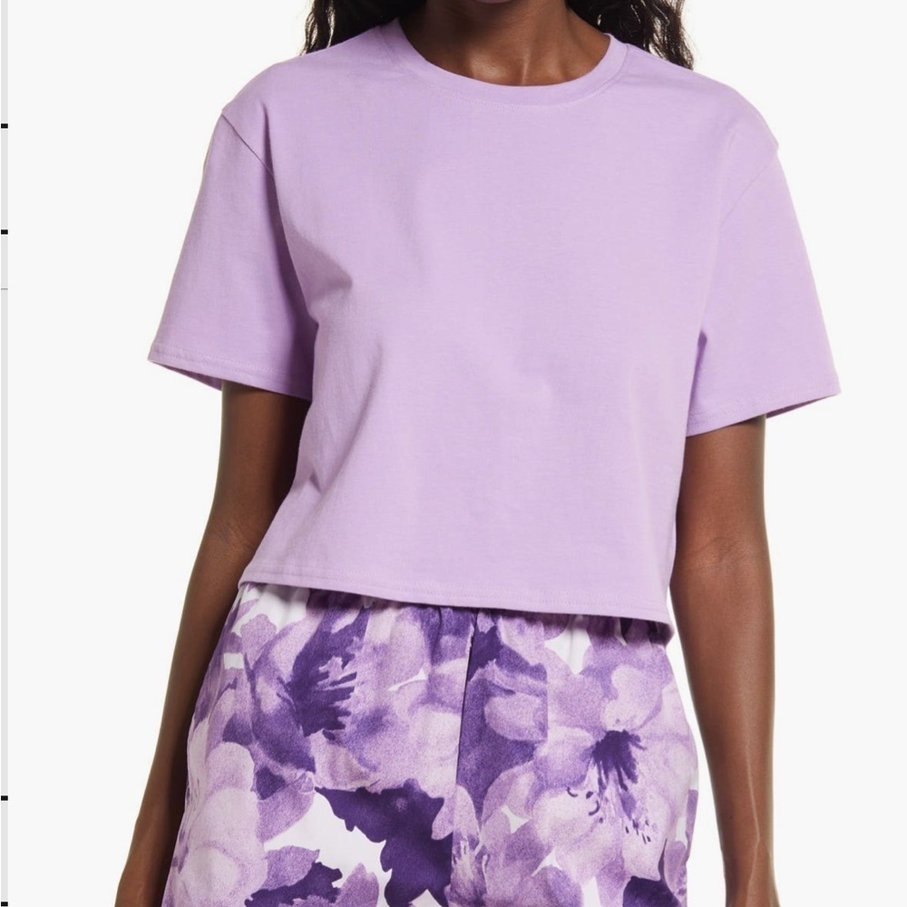 Open edit 100% cotton purple essential basics cropped Tshirt layering basic tee